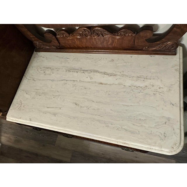 Vintage 20th Century Pulaski Furniture Corp. Quarter Sawn Tiger Oak Dresser With Marble Top For Sale In Orlando - Image 6 of 11