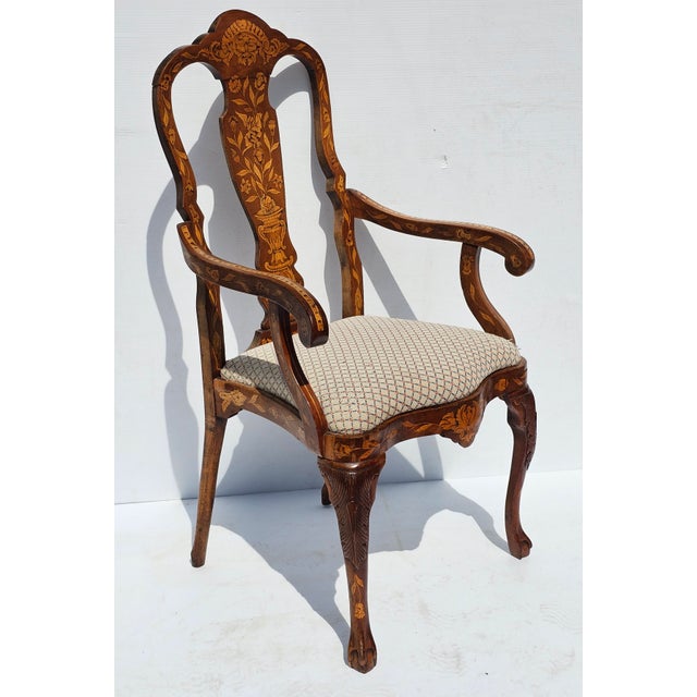 Late 18th Century Dutch Marquetry Mahogany and Upholstered Armchair Desk Chair Measures 25.5" in width, 23" in depth and...