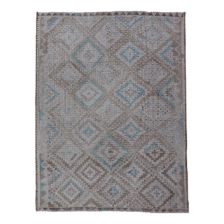 Vintage Hand Woven Turkish Embroidered Flat-Weave Rug With Geometric Design For Sale