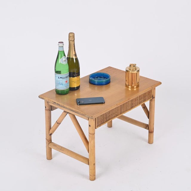 1970s French Riviera Nightstand in Rattan, Bamboo and Wood, Italy, 1970s For Sale - Image 5 of 12