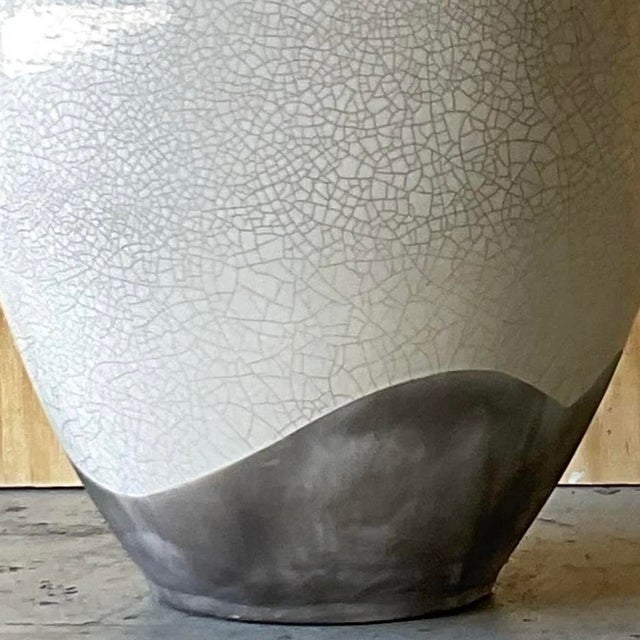 Vintage Boho Crackle Glaze Raku Floor Vase For Sale In West Palm - Image 6 of 12