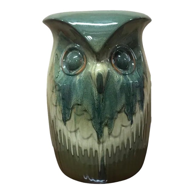 1980’s Owl Two Faced Dripware Pottery Garden Stool For Sale