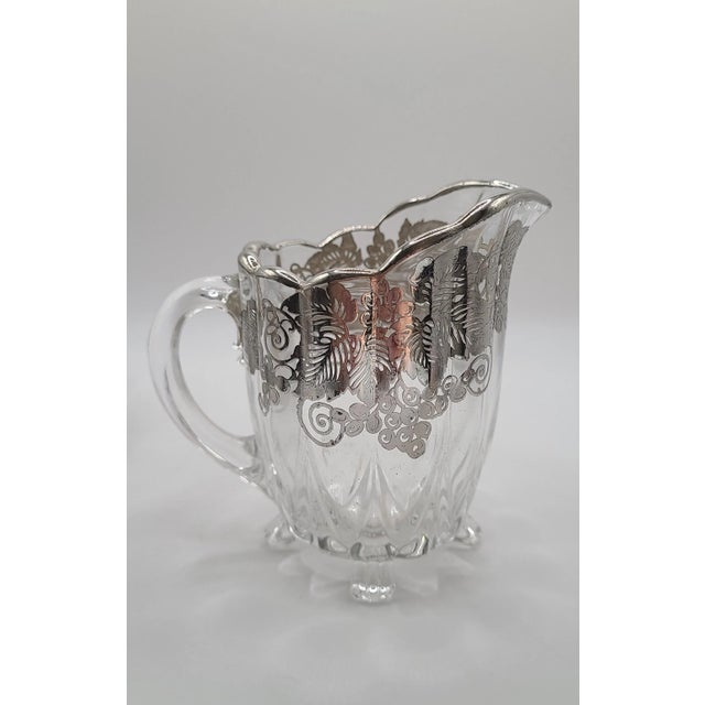 Metal Vintage Silver Overlay Grapevine Sugar & Creamer Set Attributed to Silver City Glass Co.- 2 Pieces For Sale - Image 7 of 11
