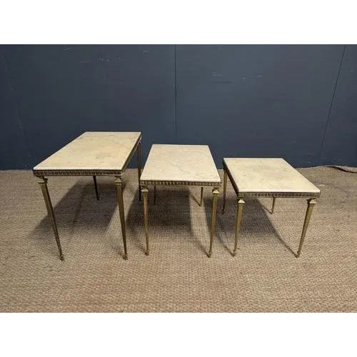 White Marble and Brass Nesting Tables, Set of 3 For Sale - Image 5 of 8