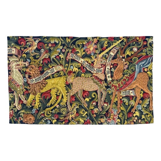 French Jacquard Tapestry with Medieval Motif in the style of Aubusson, 1970s For Sale