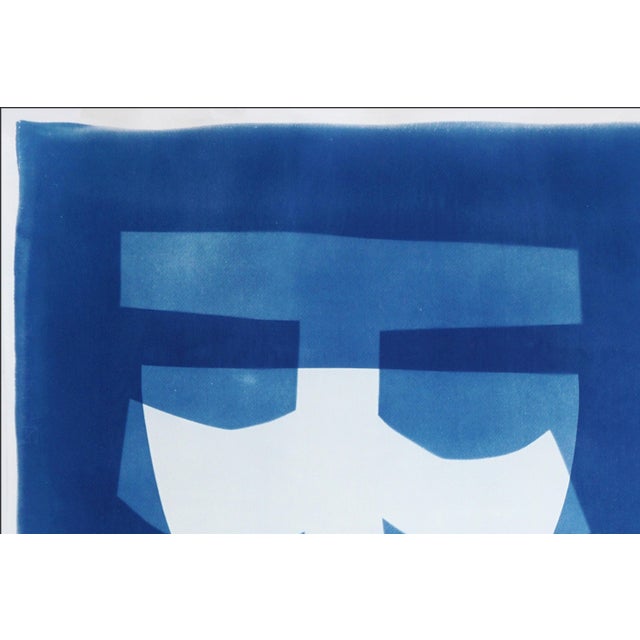 Paper 2025, Asian Totem, Geometric Figures Token in Blue and White, Handmade Cyanotype Monotype on Watercolor Paper by Kind of Cyan For Sale - Image 7 of 8