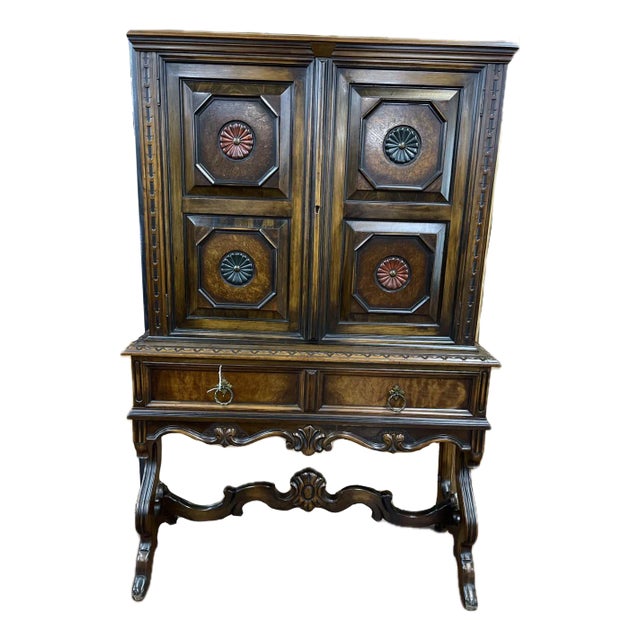 Spanish Revival Cabinet With Rosette Inlays For Sale