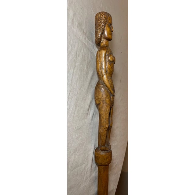 Mid 20th Century Vintage 1940 French World War 2 Pow Nude Eve Hand Carved Walking Stick Cane For Sale - Image 5 of 17
