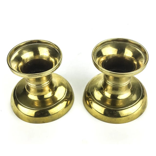 Heavy Solid Brass Pedestal Candle Holders a Pair For Sale In Portland, ME - Image 6 of 9