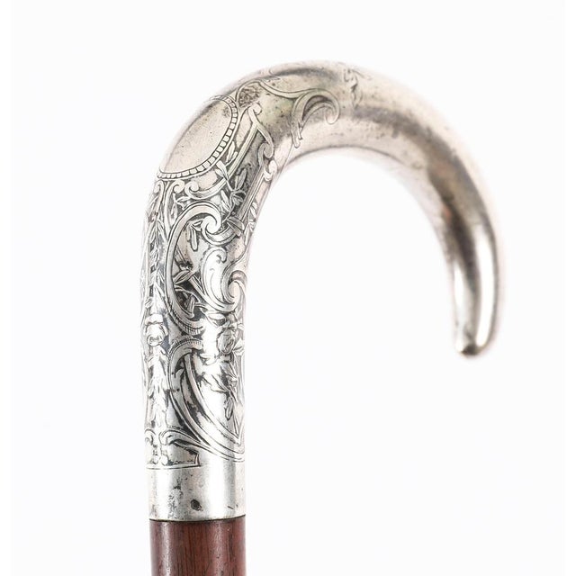 Antique French Silver Walking Cane Stick, 1800s For Sale - Image 3 of 12