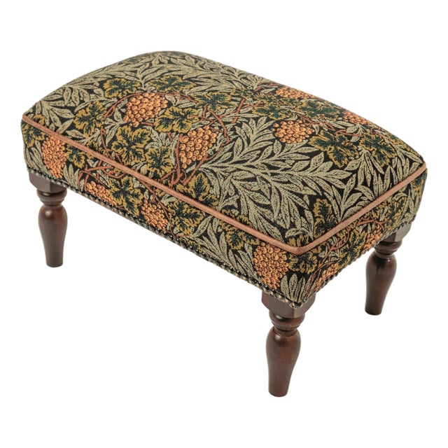 Morris Vines Upholstered Stool With Faux Leather Pipe For Sale