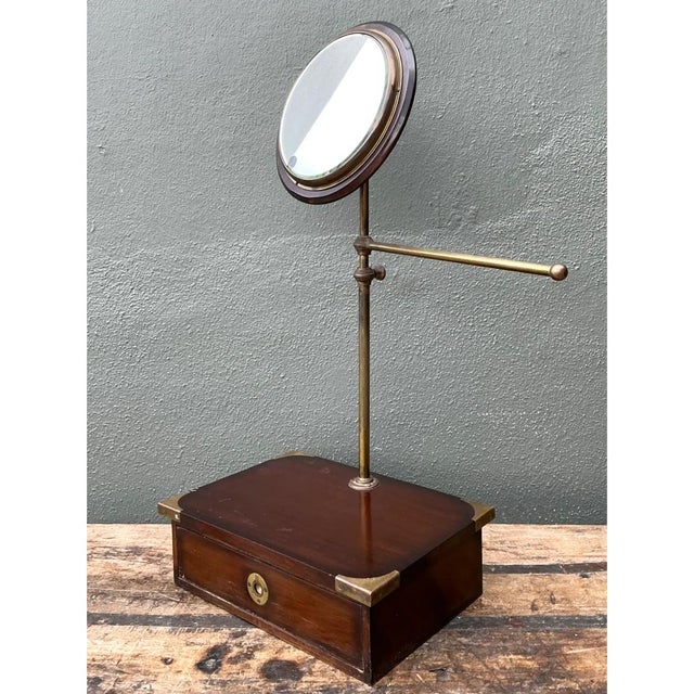 Brass Vintage Brass and Wood Campaign Vanity Mirror For Sale - Image 8 of 12