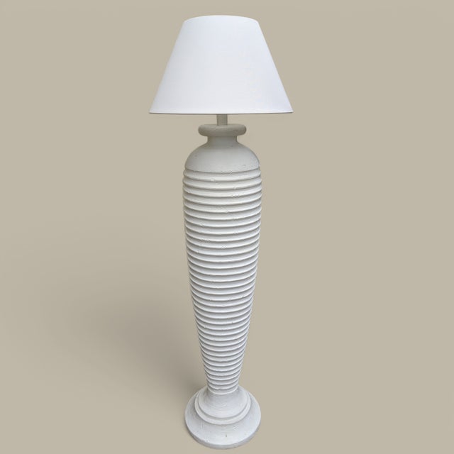Postmodern Vintage Postmodern White Plaster Textured Ribbed Floor Lamp Attributed to Michael Taylor For Sale - Image 3 of 12