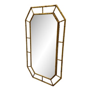 Vintage Midcentury Modern Gilt Iron Faux Bamboo Mirror For Sale