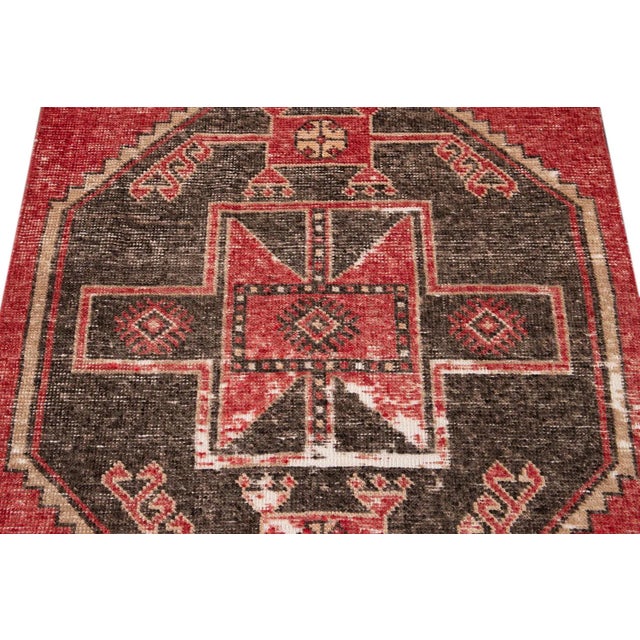 Vintage Turkish Handmade Red Geometric Wool Runner For Sale - Image 10 of 13