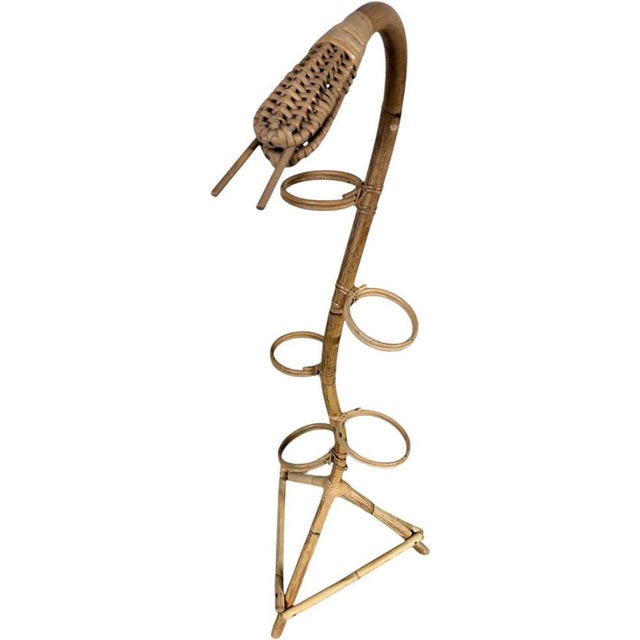 Sculptural Bamboo Plant Stand with Rattan Holder, 1960s For Sale - Image 6 of 7
