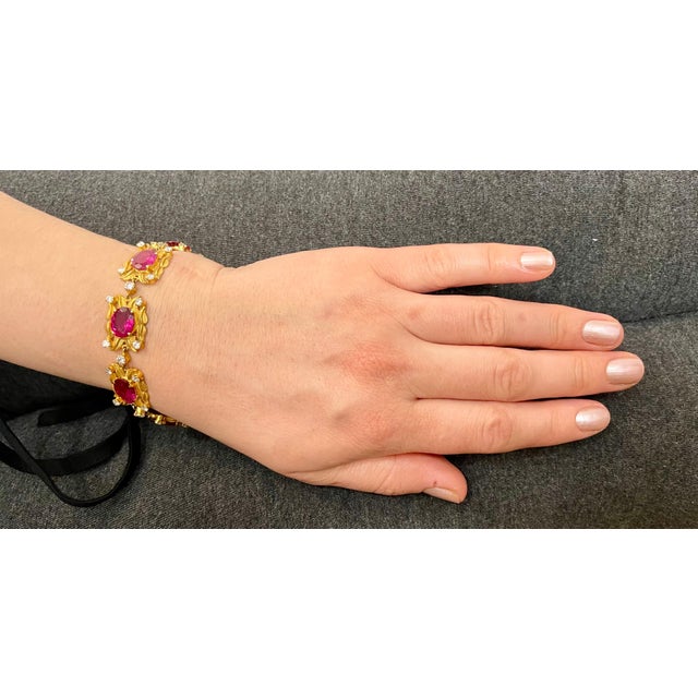 24 Carat Pink Tourmaline and 2.75 Carat Diamond Bracelet 18 Karat Yellow Gold For Sale - Image 12 of 18