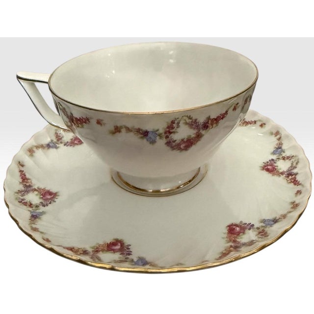 Vintage Royal Tettau Germany Pink Floral Fine Porcelain Dinnerware Set Service for 12 - 95 Pieces For Sale In Portland, ME - Image 6 of 18