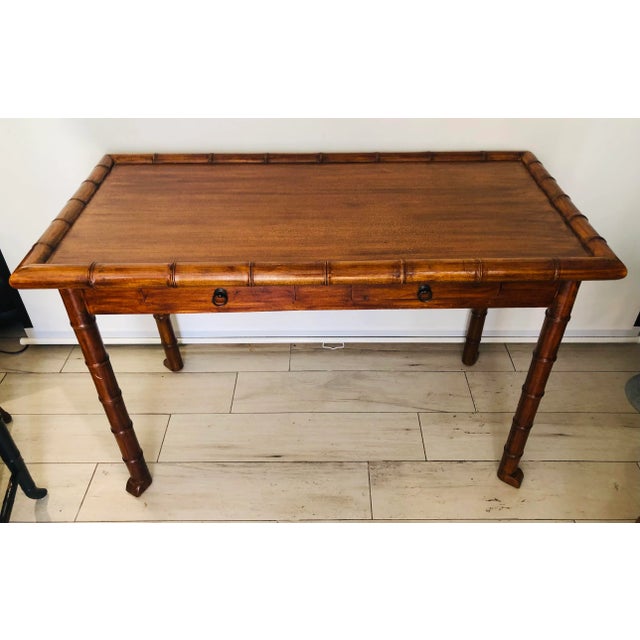 Hollywood Regency Contemporary Faux Bamboo Console Table For Sale - Image 4 of 13