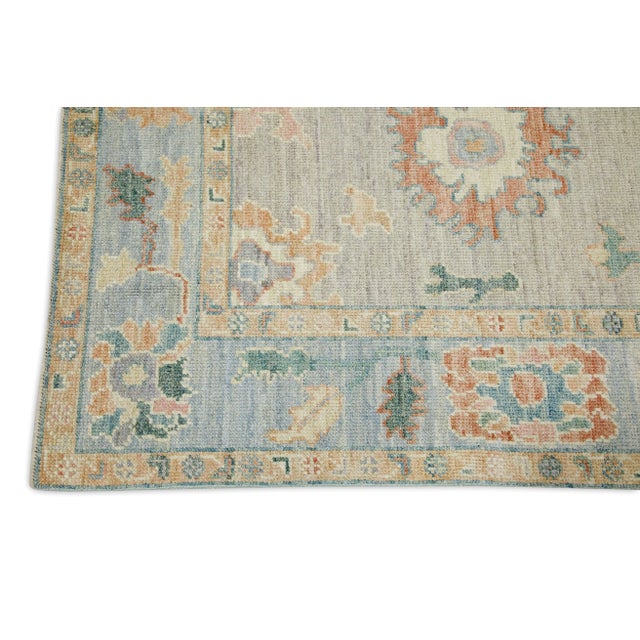 Modern Early 21st Century Multicolor Floral Design Handwoven Wool Turkish Oushak Rug 4'11" X 6'10" For Sale - Image 3 of 7