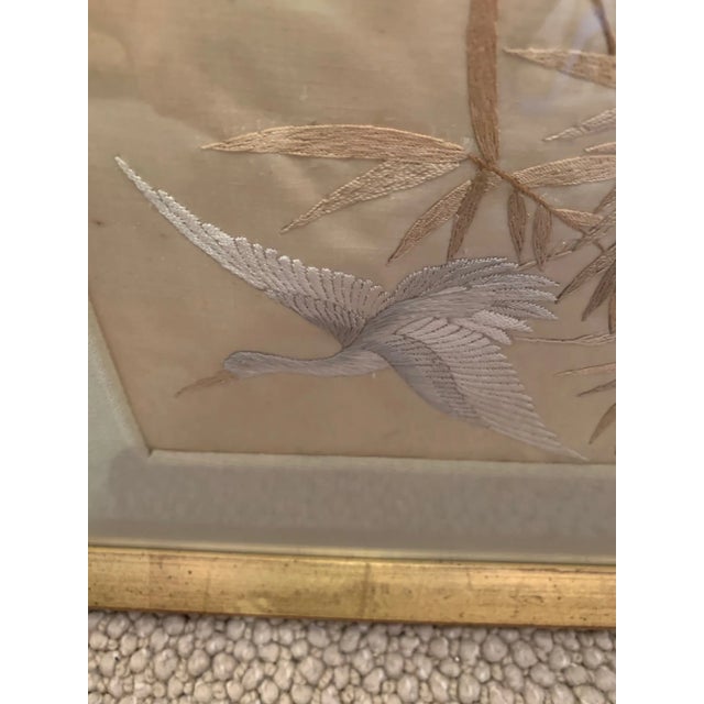 Champagne Antique Framed Needlework of Herons - a Pair For Sale - Image 8 of 11