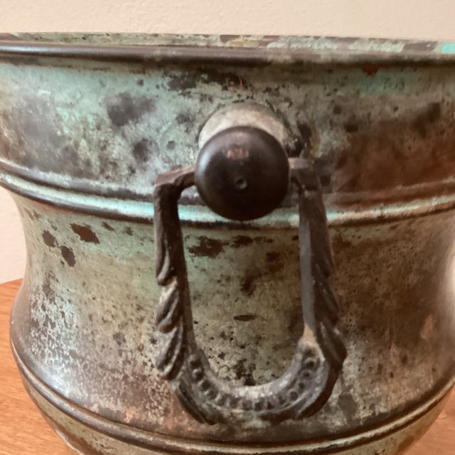 Mid 20th Century Vintage Rustic Brass Jardiniere Pot/ Planter in Verdigris Patina For Sale - Image 5 of 12