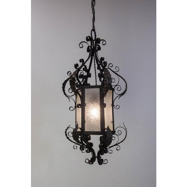 French Wrought Iron and Granita Glass Pendant, 1900s For Sale - Image 3 of 14