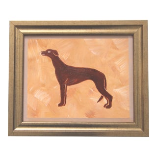 Dog Greyhound Burnt Umber Burnt Orange Minimalism Style of Erte Art Deco Oil Painting by Cleo Plowden For Sale