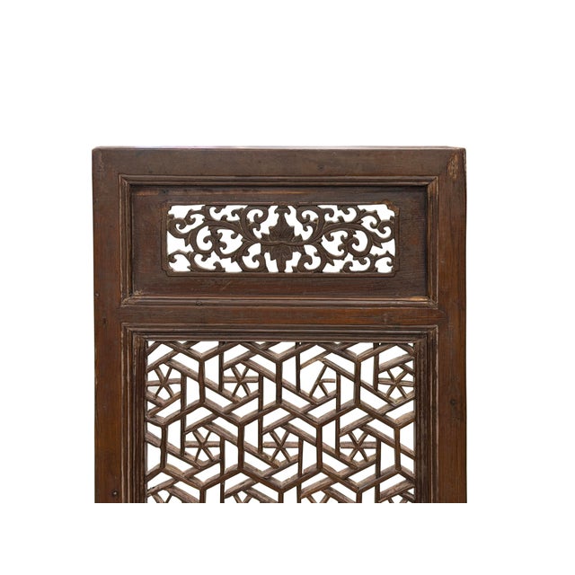 Wood Vintage Dark Brown Geometric Lattice Rectangular Wood Panel For Sale - Image 7 of 9