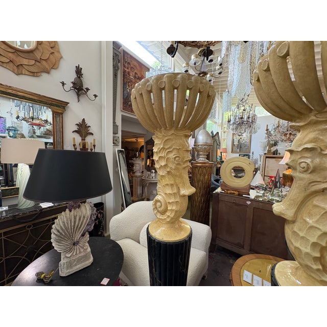 Black 1940s French Serge Roche Attributed Seahorse Torchieres - a Pair For Sale - Image 8 of 16