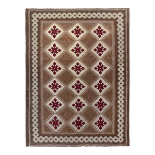 Handwoven Vintage Moldavian Kilim Rug in Beige-Brown, Gray, Red Floral Pattern For Sale