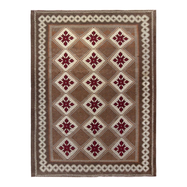 Handwoven Vintage Moldavian Kilim Rug in Beige-Brown, Gray, Red Floral Pattern For Sale