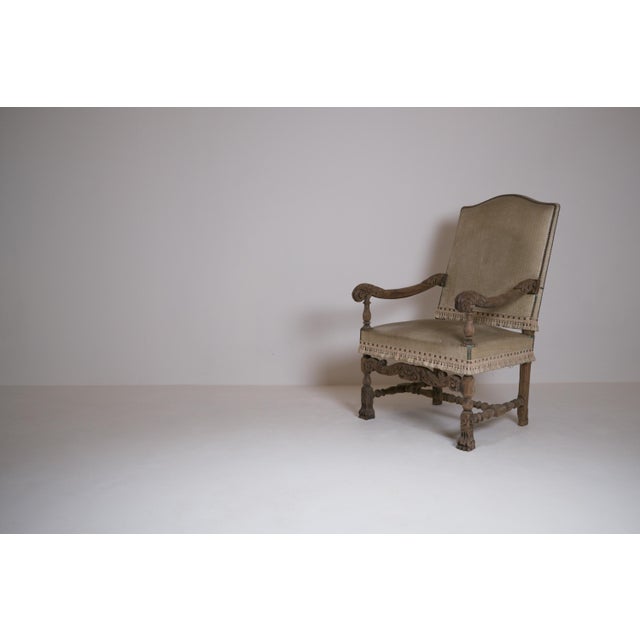 Beige Late 19th Century Louis XIII French Carved Walnut Armchair For Sale - Image 8 of 18