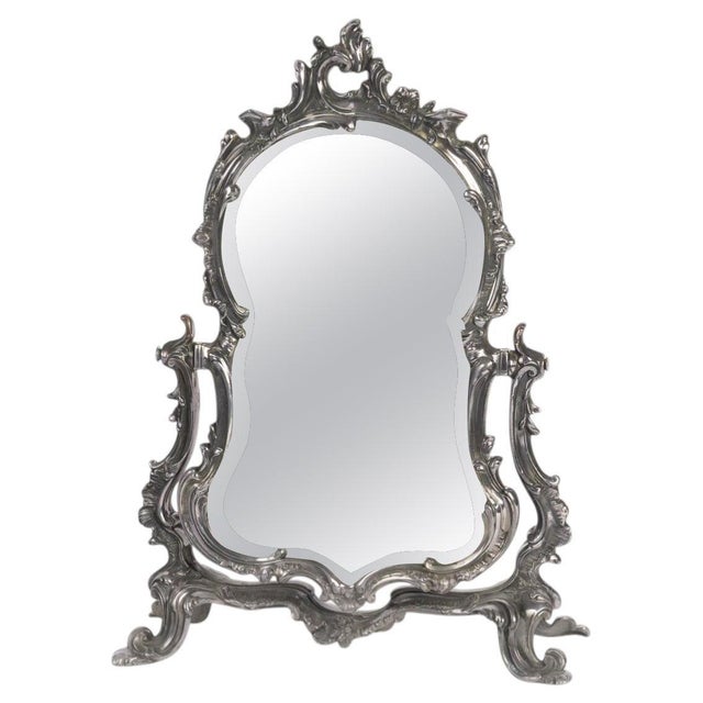 Metal Napoleon III Silver-Plated Metal Table Mirror For Sale - Image 7 of 7
