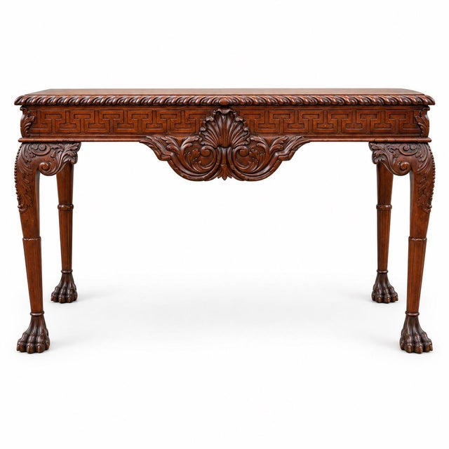 English Georgian Style Mahogany Console Table - Greek Key Frieze Paw Feet For Sale - Image 10 of 10