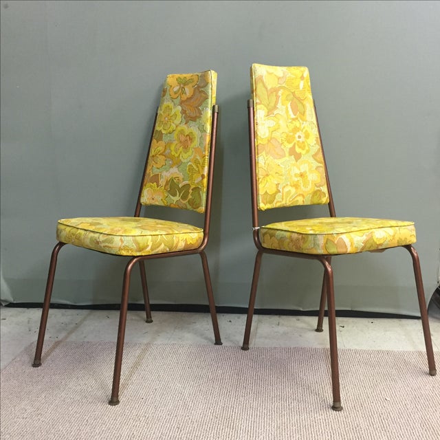 High Back Chairs with Floral Vinyl Pair Chairish