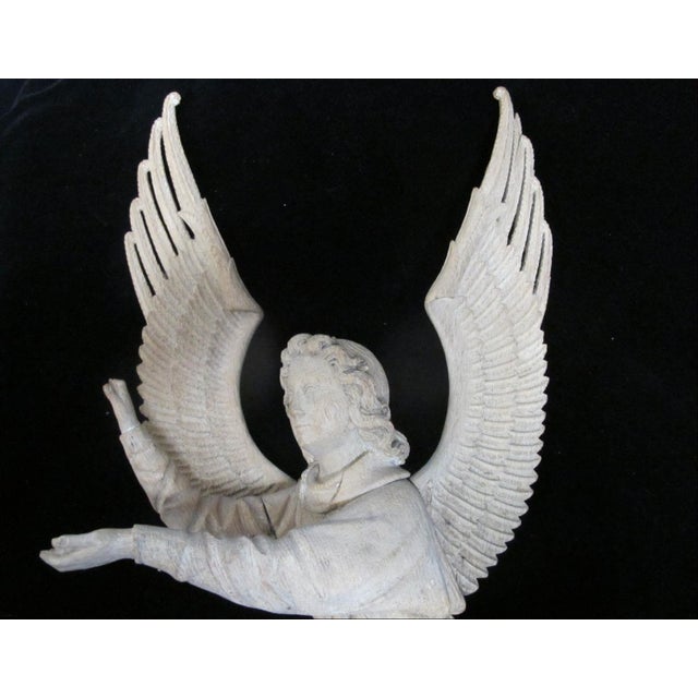 Antique Italian Large Carved Wood Angel Archangel Gabriel Sculpture Wall Hanging For Sale - Image 13 of 14