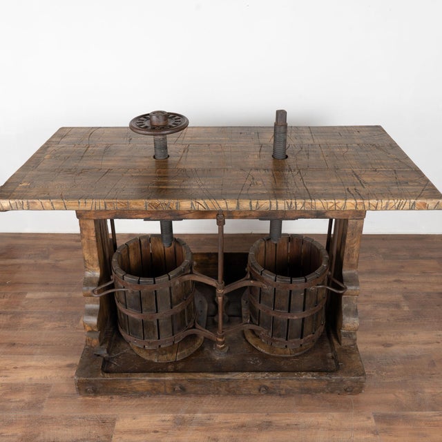 Rustic European 20th Century Standing Bar Wine Tasting Table With Wine Press Base For Sale - Image 3 of 18