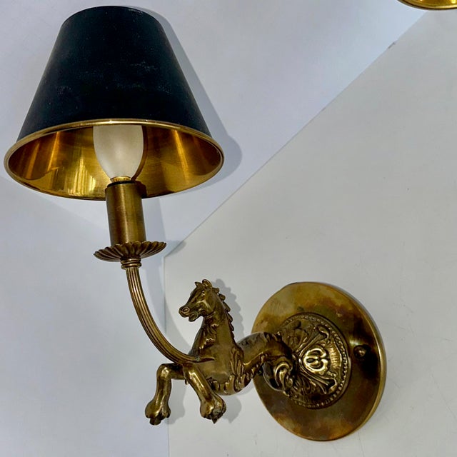 Pair French Bronze Horse Equestrian Wall Sconce Lights For Sale - Image 10 of 18