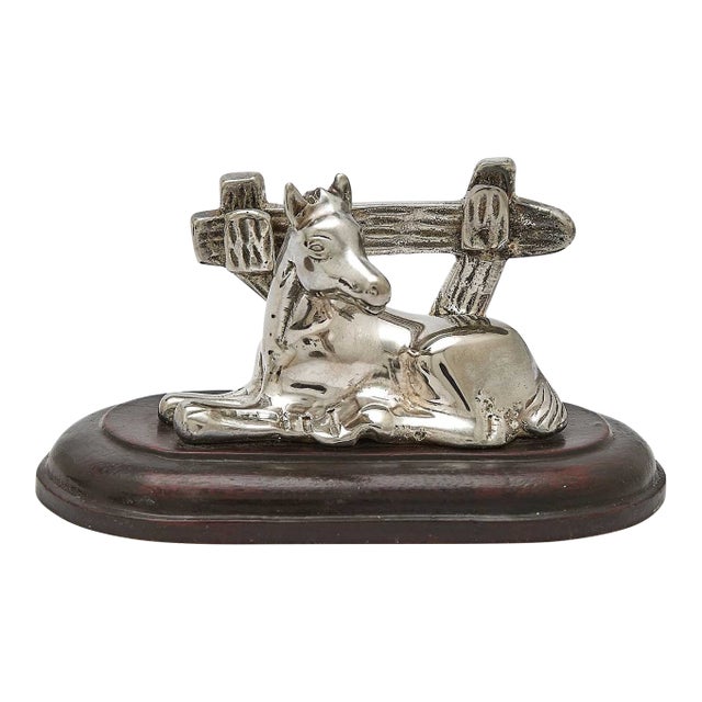 Set X 4 Silver Plated C2001 Menu Card Holders Modeled as Seated Horses the Marylou Whitney Collection For Sale