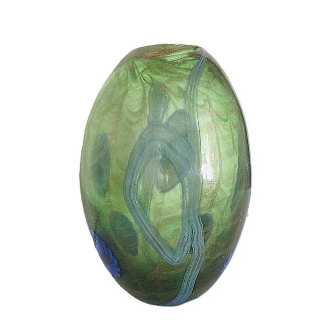 Murano 11 1/2" Millefiore Italian Murano Glass Vase With Gold Flecks For Sale - Image 4 of 10
