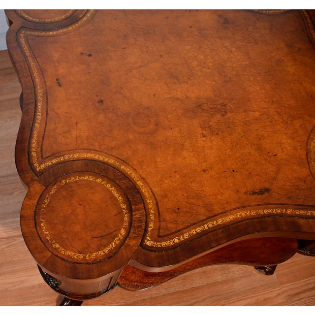 Traditional 1930 English Regency Mahogany & Leather Top Center Table / Hall Table For Sale - Image 3 of 15