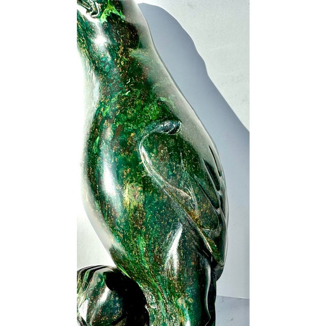 Stone Chinese Hardstone Parrot Sculpture, Green Stone Bird Figure on Scholar Rock Base For Sale - Image 7 of 10