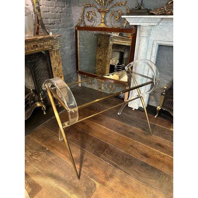 Vintage French Acrylic and Brass Console Table, 1980 For Sale - Image 8 of 15
