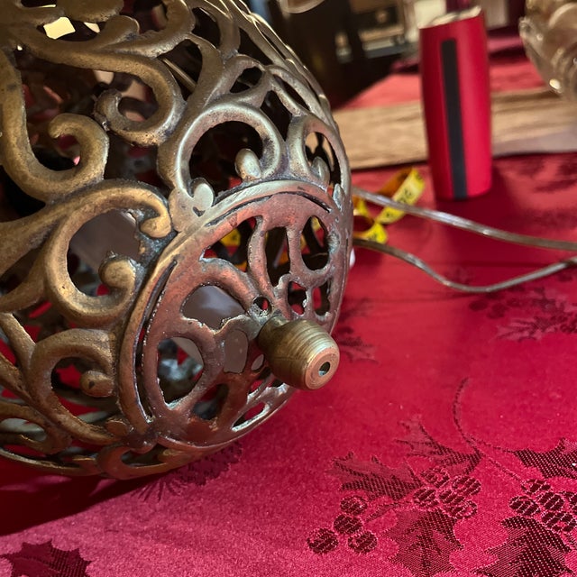 1950s Mid-Century Modern Brass Filigree Lamp For Sale - Image 4 of 7