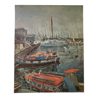 Vintage Lithograph Art Print/Poster Titled, "Harbour" by Amadeu Casals Pons, Spanish (1930) For Sale