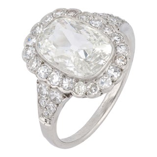 Gia 2.03 Carat Old Mine Cut Diamond Platinum Engagement Cluster Ring, Size 6.5 For Sale