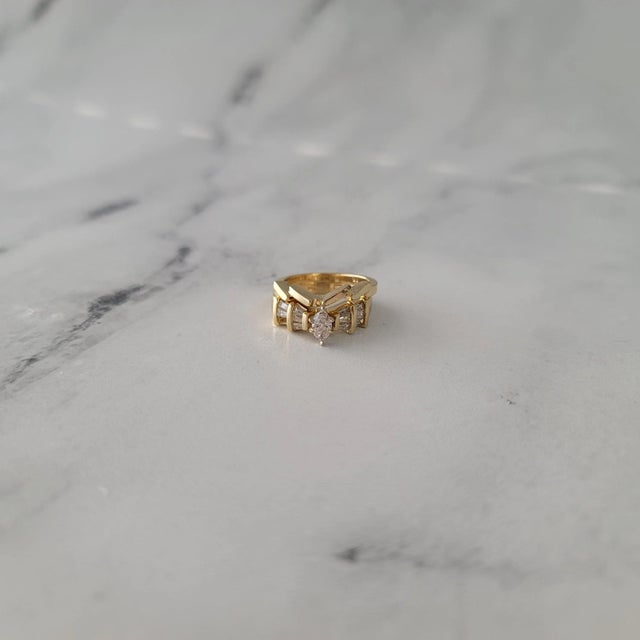 Contemporary 2 Carat Marquise Diamond Bridal Wedding Set Rings, Size 5 For Sale - Image 3 of 4