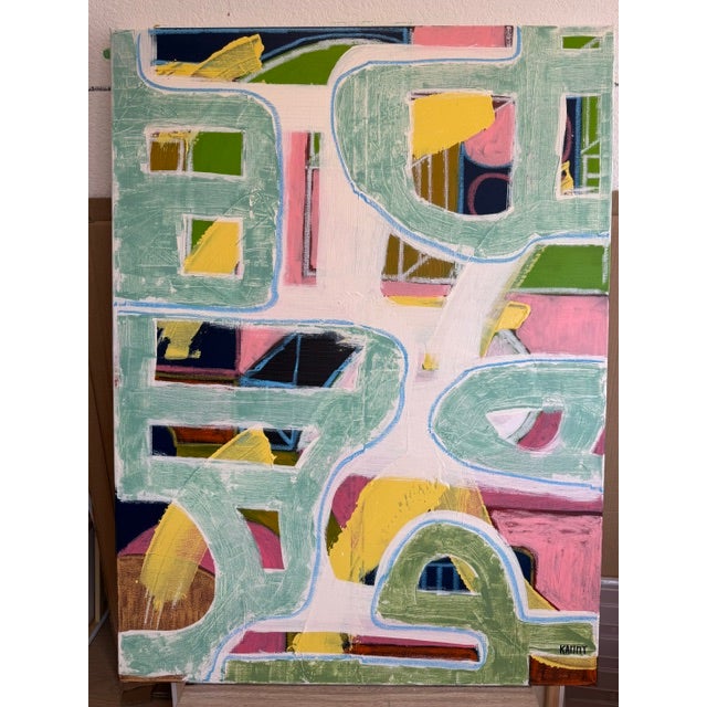 Large 36x48 Contemporary Abstract Acrylic Painting on Canvas – Mint & Pastel Expressions For Sale - Image 9 of 10