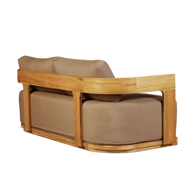 Eclipse Outdoor Solid Teak Wood Love Seat - Light Brown Fabric For Sale - Image 11 of 12